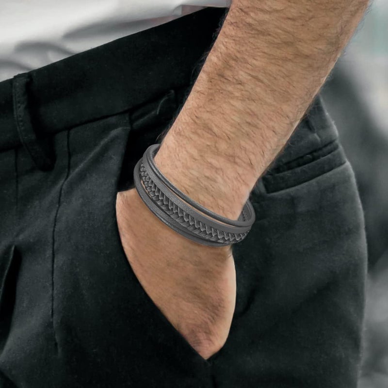 Murtoo Mens Leather Bracelet with Clasp Cowhide Multi-Layer Braided Leather Mens Bracelet - Image 3